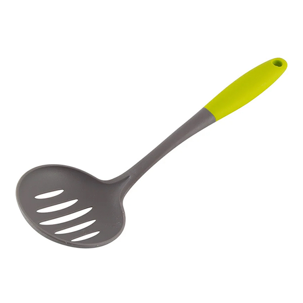 картинка Шумовка Mallony 005427 Novita, с цветной ручкой из TPR, 35,6 см, нейлон, серый, зеленый 