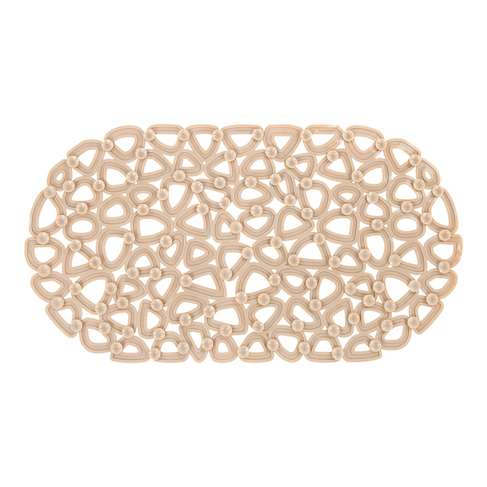 картинка Коврик для ванной противоскользящий 700380 Треугольники, овальный, 68*37 см, ПВХ, бежевый 