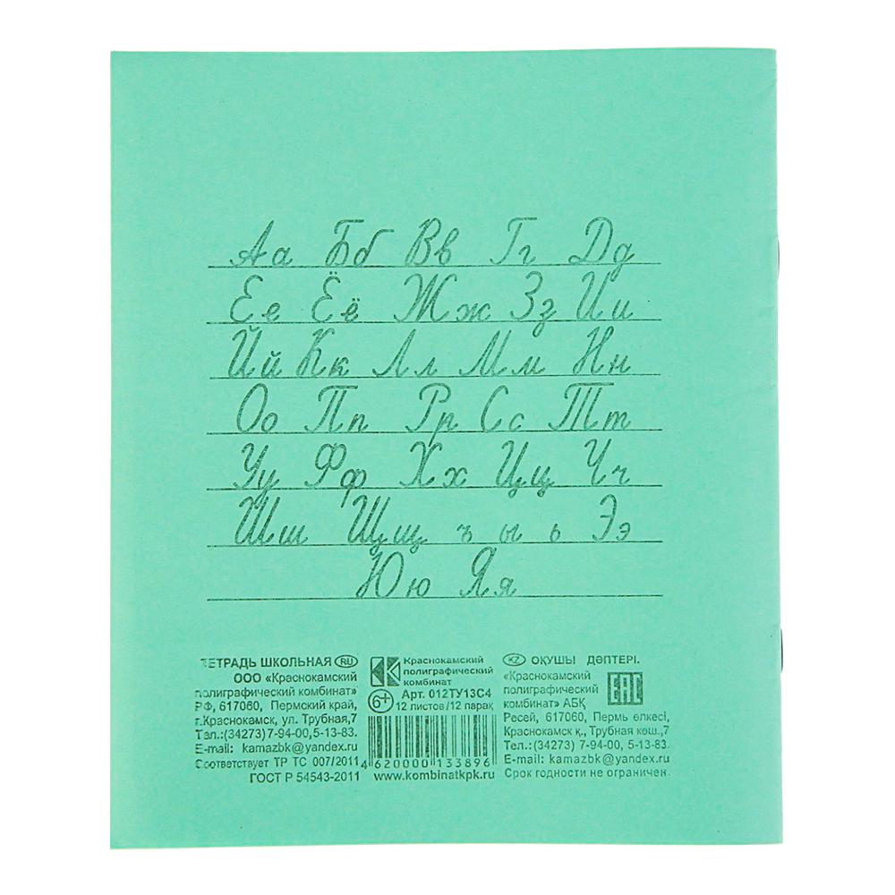 Тетрадь 2677087 12листов, косая линия, Зеленая обложка, 1 шт
