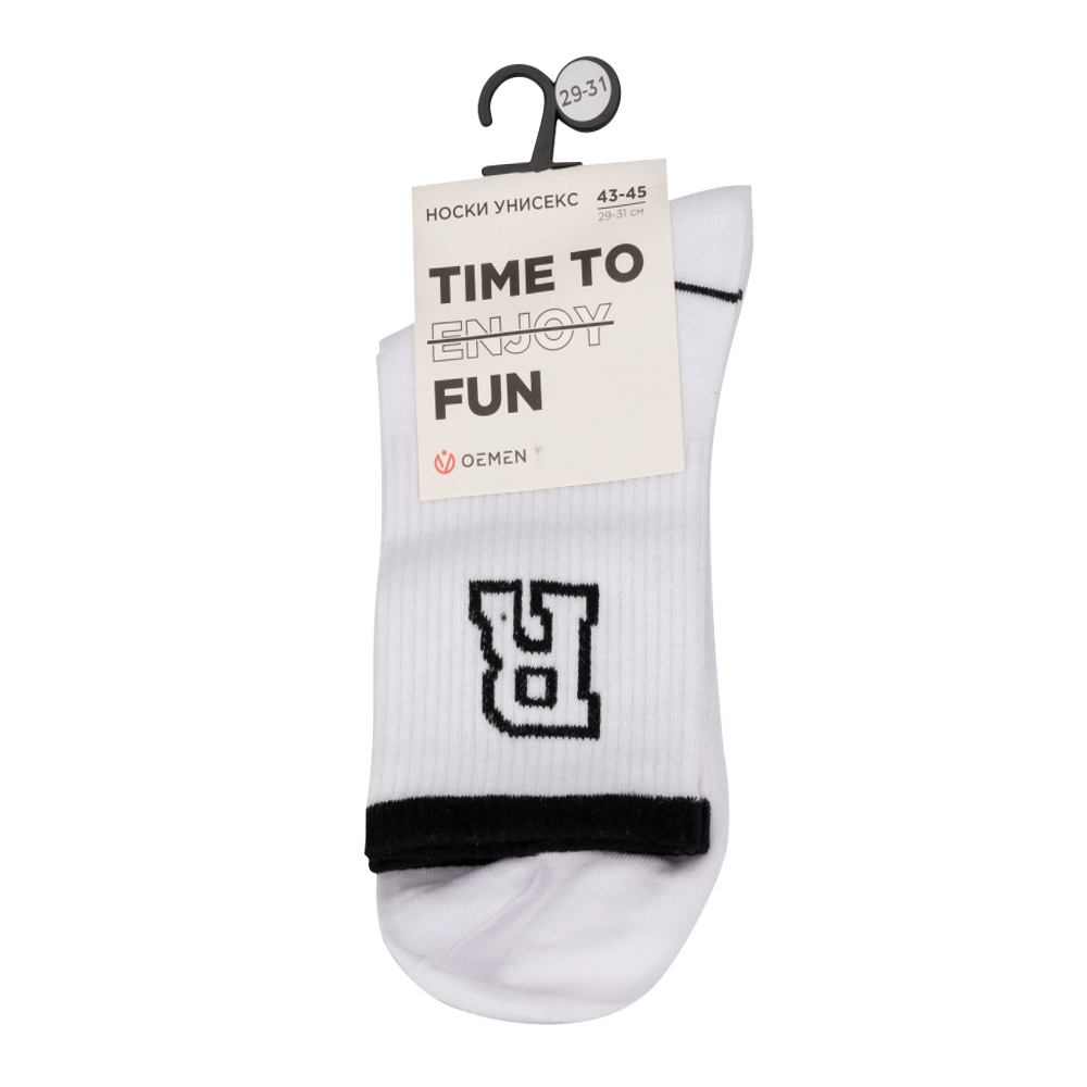 Носки унисекс Oemen PW748-2 с усиленной резинкой и принтом в паголенке, размер 23-25, белый