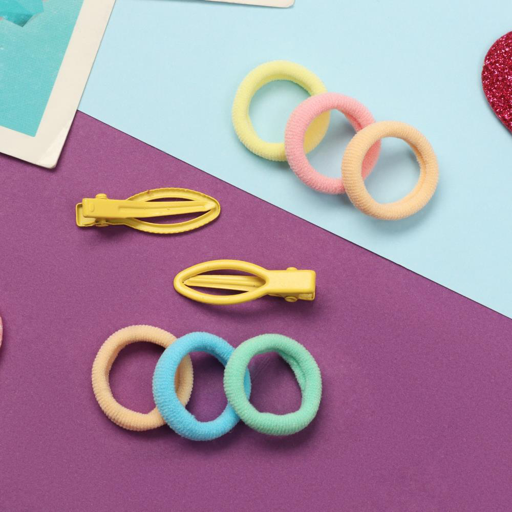 картинка Набор для волос 10309442 Карамель (10 резинок 1,5 см + 2 зажима 3 см), сердечки, желтый 