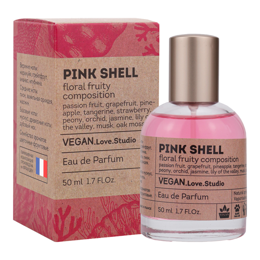 Туалетная вода Vegan Love Studio Pink Shell, аромат цветочный, фруктовый, женская, 50 мл