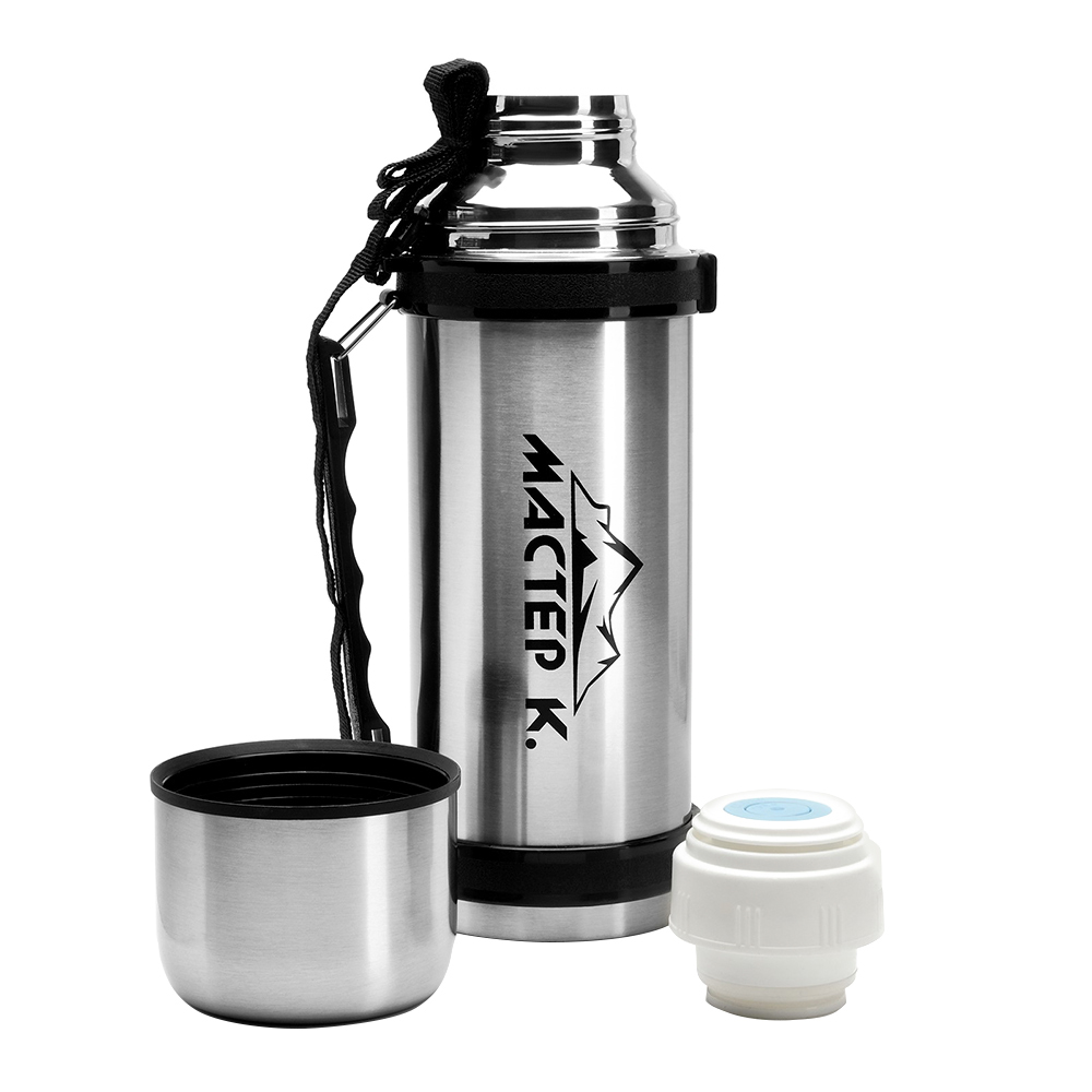 картинка Термос Мастер К 5248800 Движение,с кружкой,сохраняет тепло до 18ч, нержавеющая сталь, хром, 1200 мл 