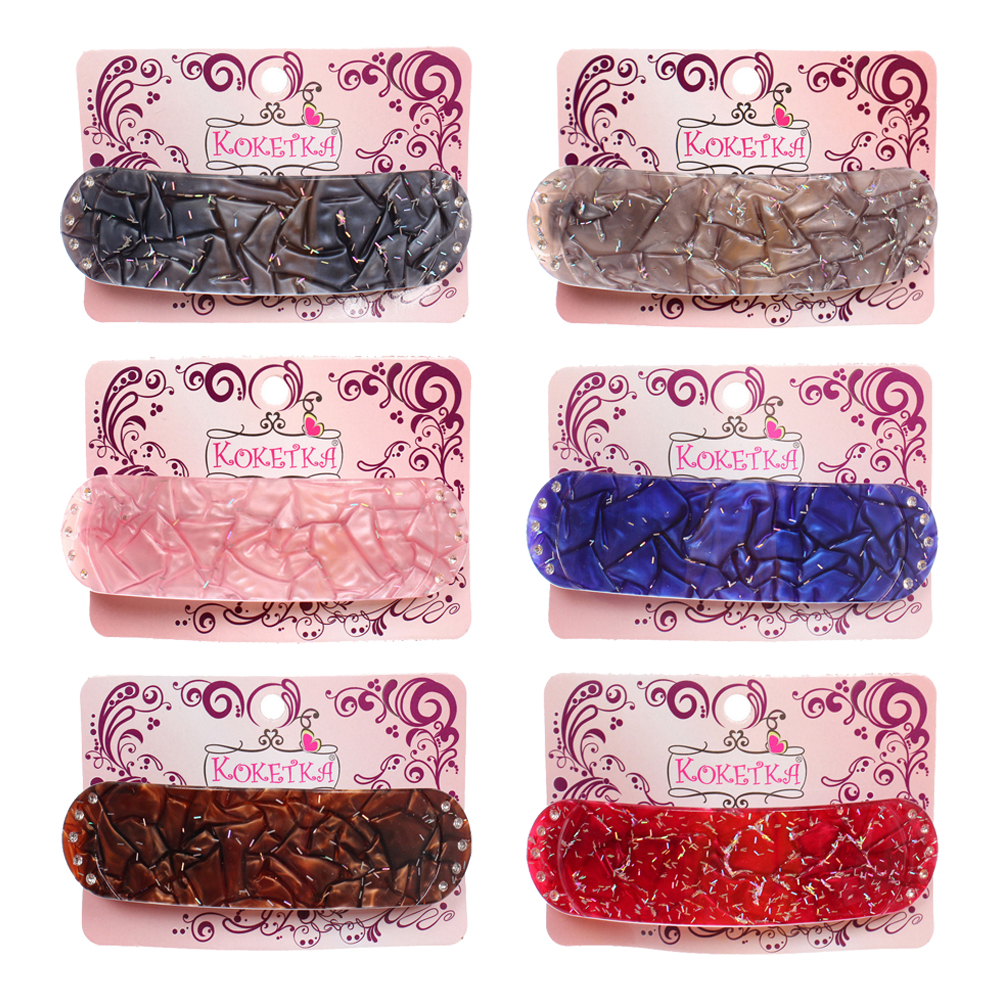 картинка Заколка-автомат для волос 656-213 Эклер, Флекса, форма прямоугольная, 9*2,7см, в ассортименте 