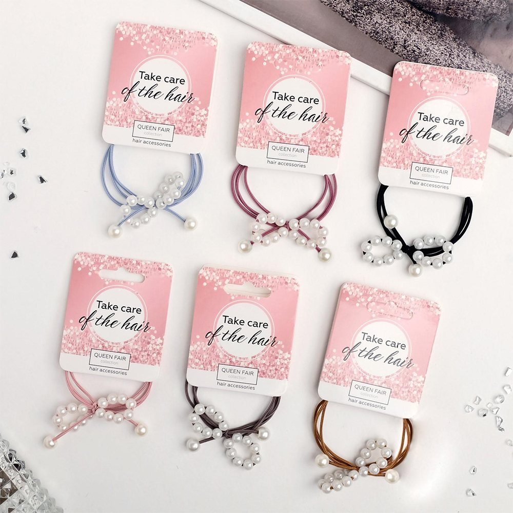 картинка Резинка для волос Queen fair4729625 Жемчужный бантик, d-7 см, в ассортименте 
