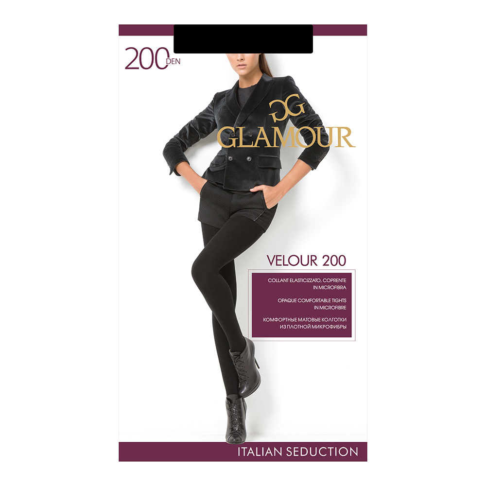 Колготки Glamour Velour 200 ден, размер 2, nero