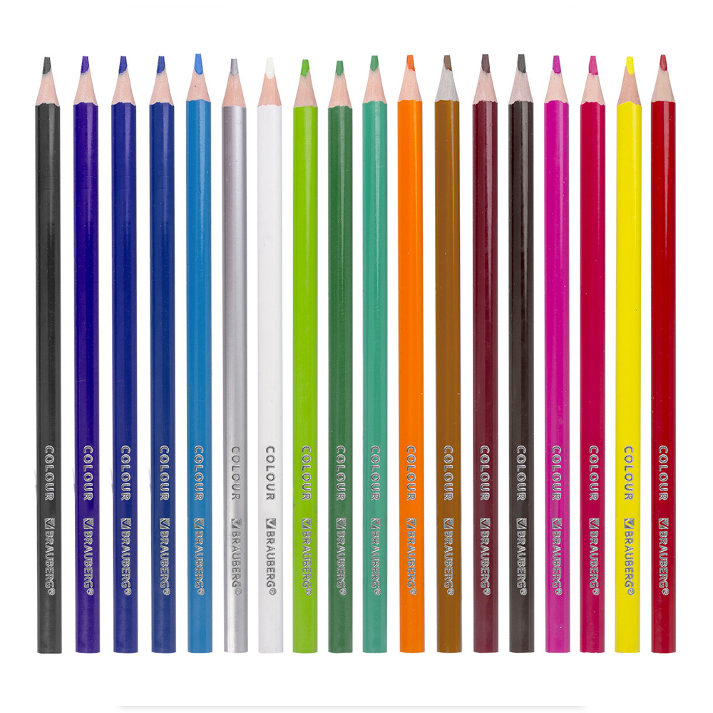 Карандаши цветные Brauberg 181662 Премиум, трехгранные, грифель 3мм, 18 цветов