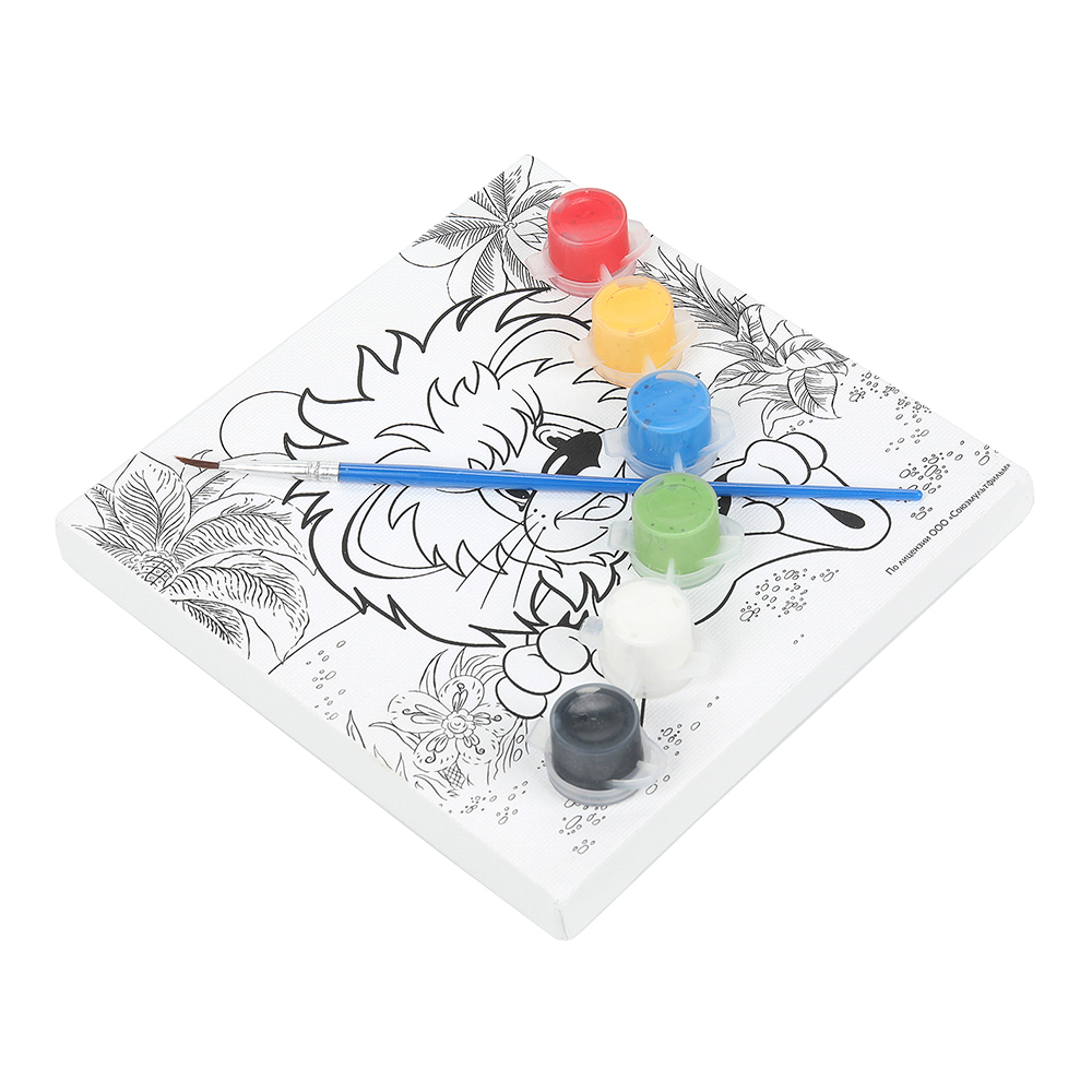 картинка Набор для творчества MultiArt CANV15X15-128058 холст для росписи, Львенок, 15*15 см 