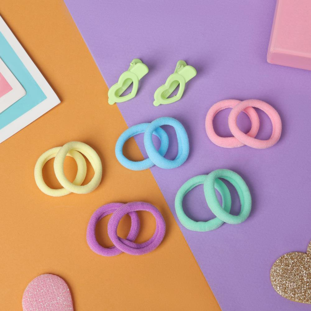 картинка Набор для волос 10309457 (10 резинок 3 см + 2 зажима 3 см), сердечность, зелёный 