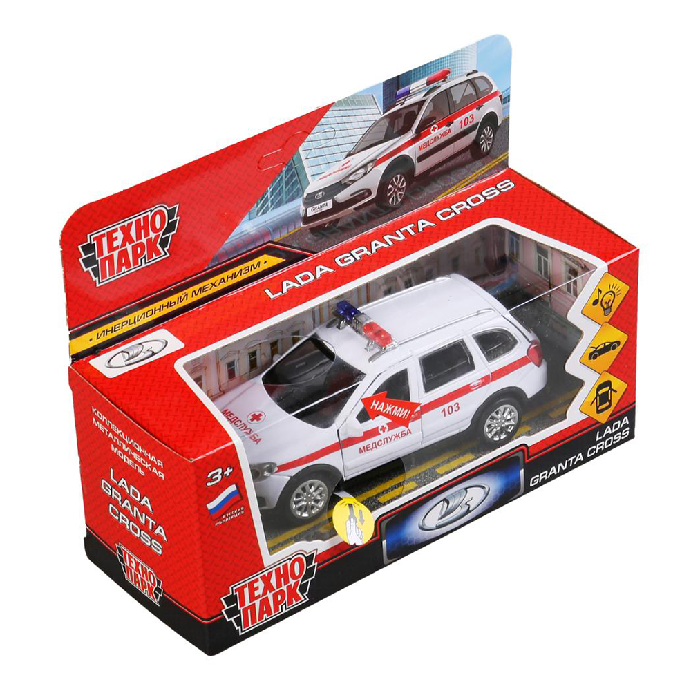 картинка Машина GRANTACRS-12SLAMB-WH Технопарк Lada Granta Cross Скорая, инерционная, 12 см, металл 
