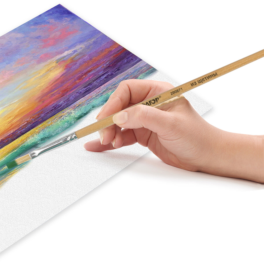 Кисть для рисования Пифагор 200871 №4, плоская, щетина, деревянная ручка, 1 шт