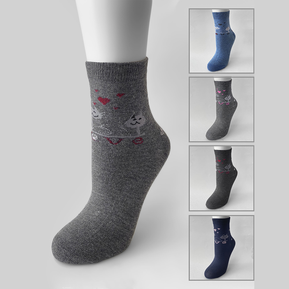 Носки женские Oemen VN243-1 хлопковые, с рисунками в виде кошечек, размер 23-25, в ассортименте