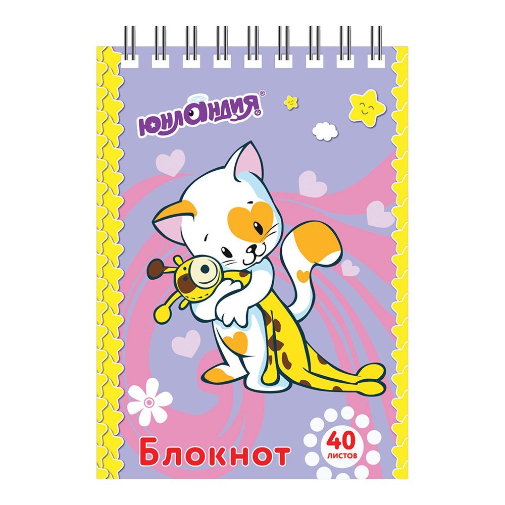 Блокнот Юнландия 129860 Мультяшки, А7 75*105мм, гребень, в клетку, 40 листов