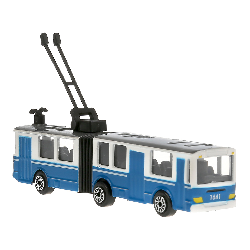 картинка Машина SB-15-34-T Технопарк Троллейбус с резинкой, инерционная, 12 см, металл 