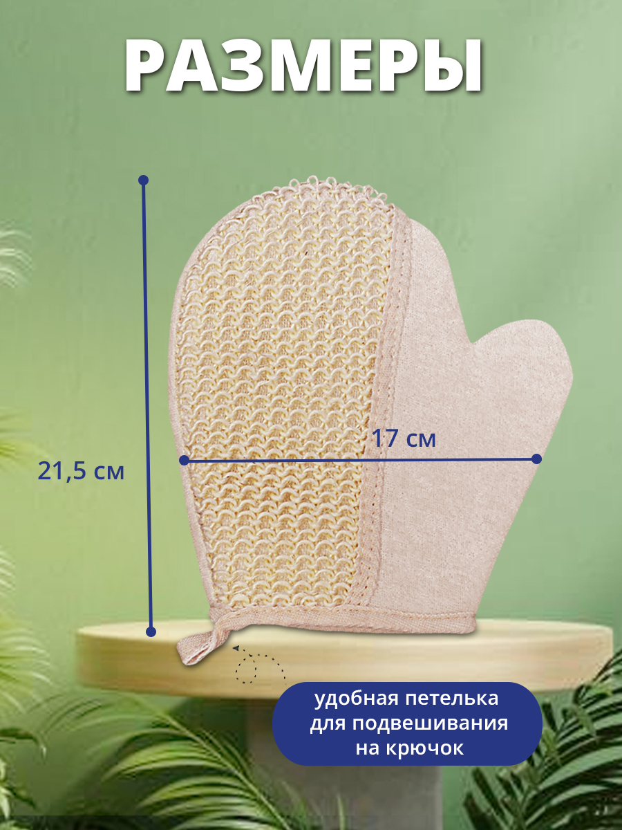 картинка Мочалка для тела ММ-02 рукавица, материал: лен, полиэстер 