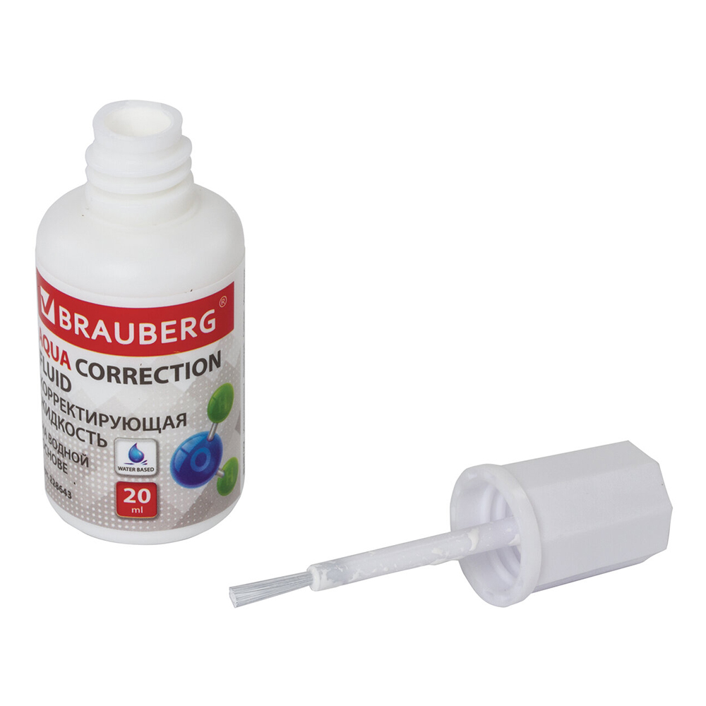 Штрих с кисточкой Brauberg 228643 Aqua быстросохнущая на водной основе, белый, 20 мл