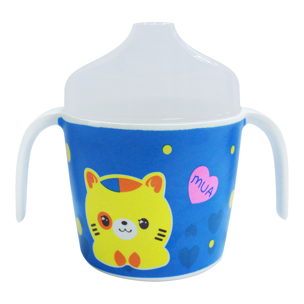 Поильник PDB-03 с крышкой детский Животные 12*7,8*10,6 см, бамбуковое волокно, пластик, в ассортименте, 180 мл