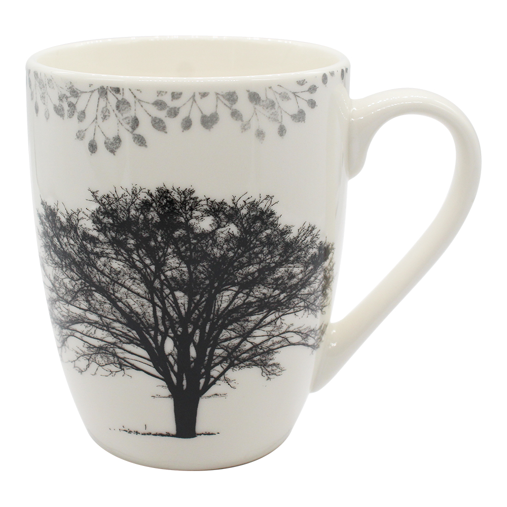 Кружка керамическая KKR-174 Птицы, деревья, черно-белый, 340 мл
