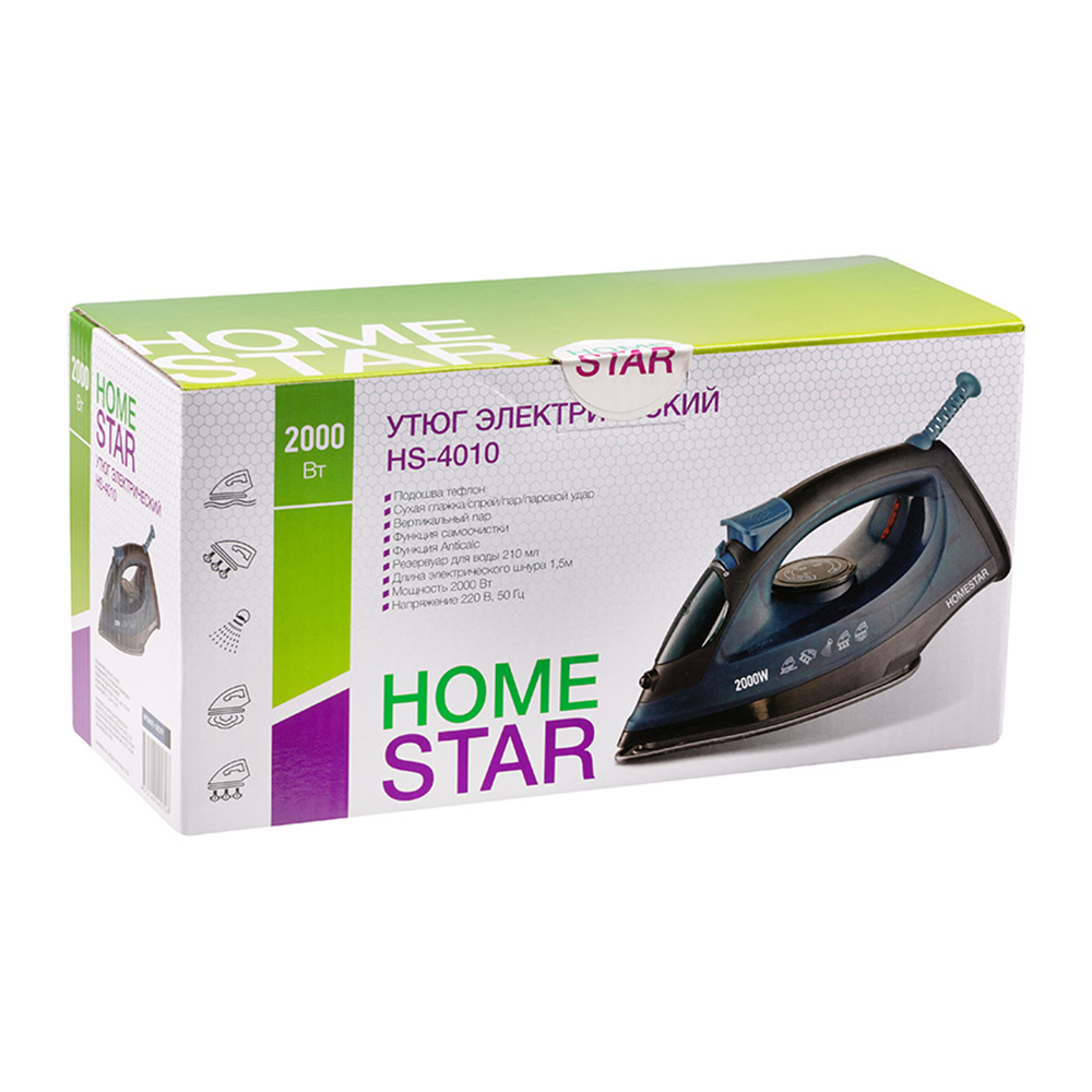 Утюг HomeStar 105379 HS-4010, тефлоновая подошва, черный, 2000 Вт