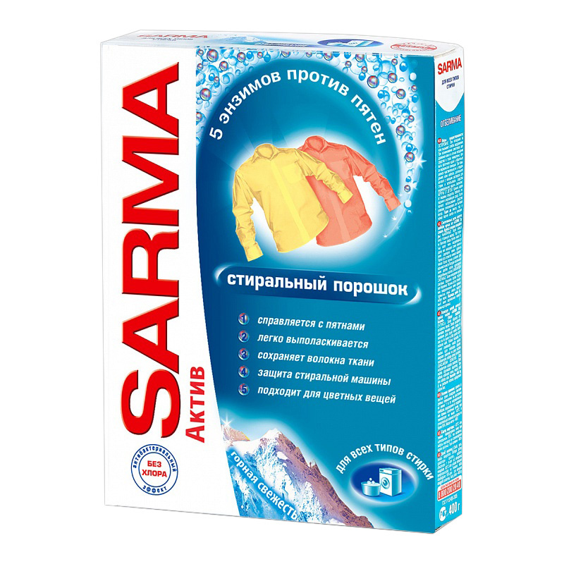 картинка Стиральный порошок Sarma Active Горная свежесть, универсальный, 400 г 