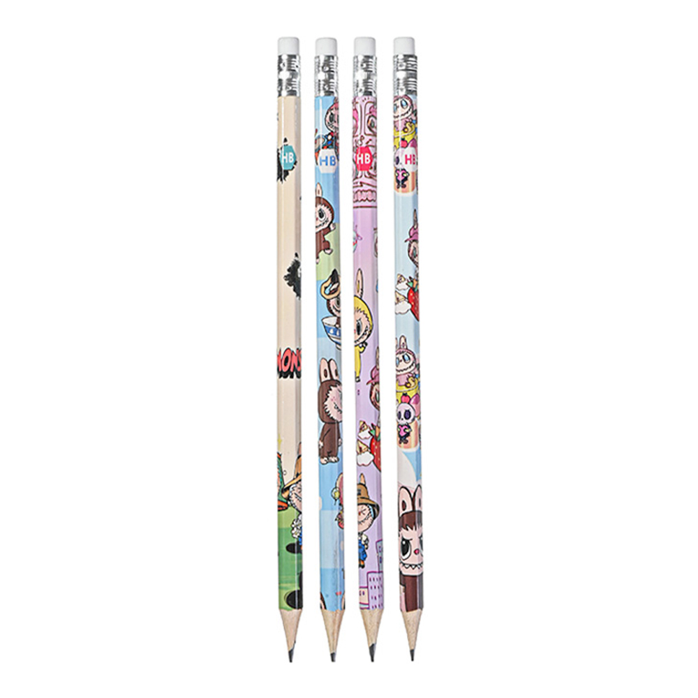 Карандаш чернографитовый M-7125 Зубастик чернографитный деревянный НВ, с ластиком