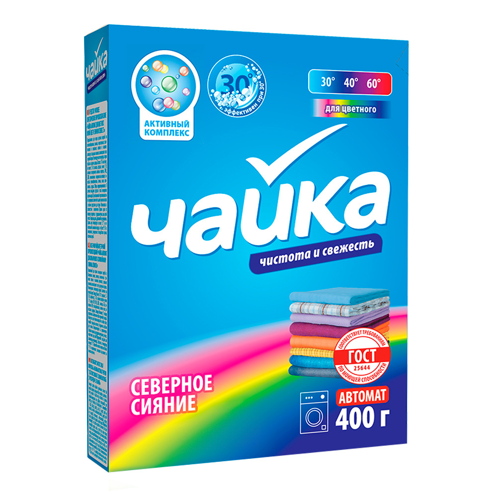 картинка Стиральный порошок Чайка Северное сияние, для цветного белья, автомат, 400 г 