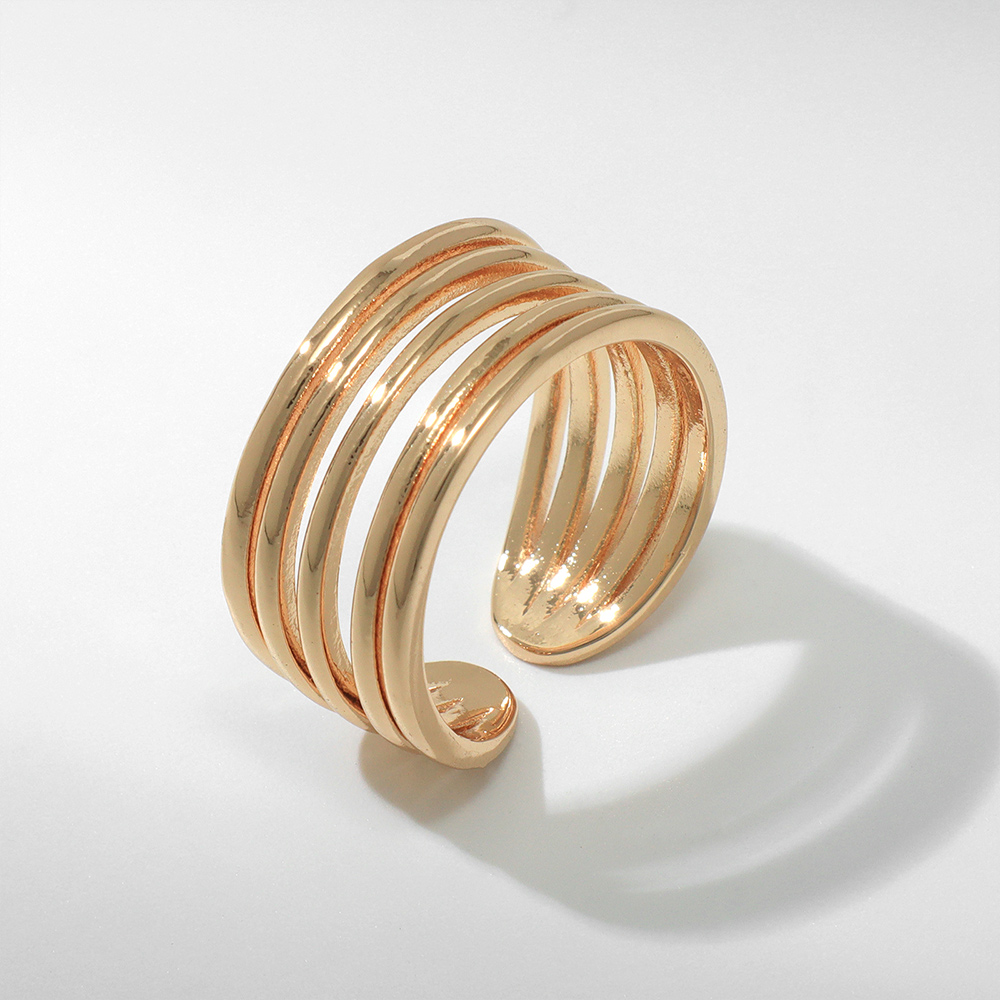 Бижутерия Queen Fair 10472105 Кольцо металл Тренд три полосы, безразмерное, медь, золото