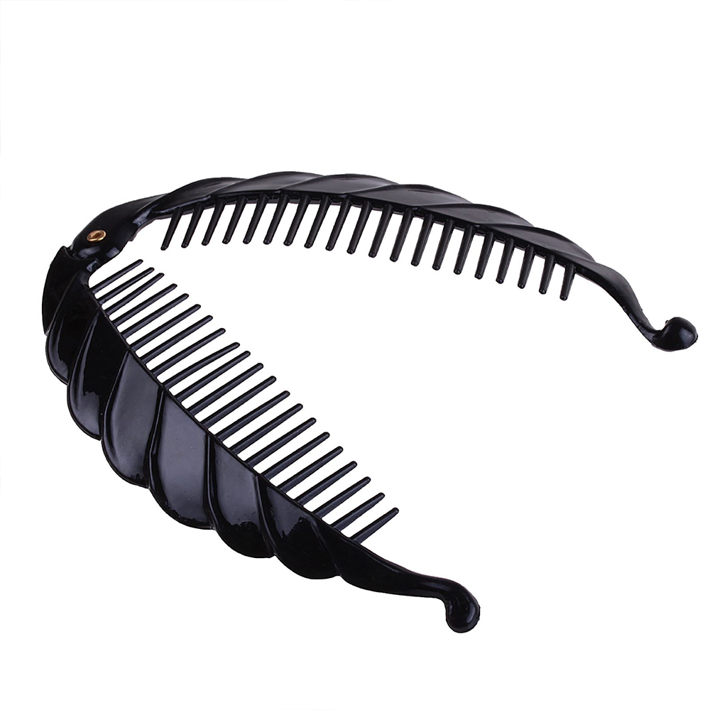 картинка Заколка-банан для волос 1641091 Классика, листок, 16,5*13,5 см, черный 