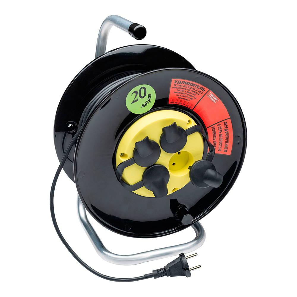 Удлинитель РБК16 катушка, четырехместный с заземлением, 10А, 2*0,75, 20 м