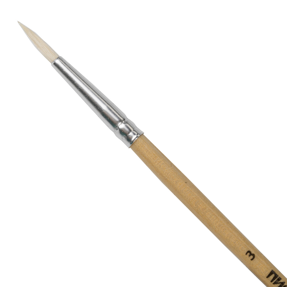 Кисть для рисования Пифагор 200826 №3, круглая, коза, деревянная ручка, 1 шт