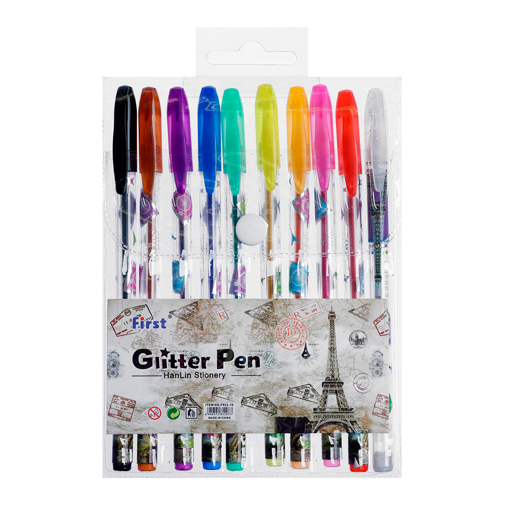 Ручка гелевая 641008 Набор 10 цветов, металлик, с блестками