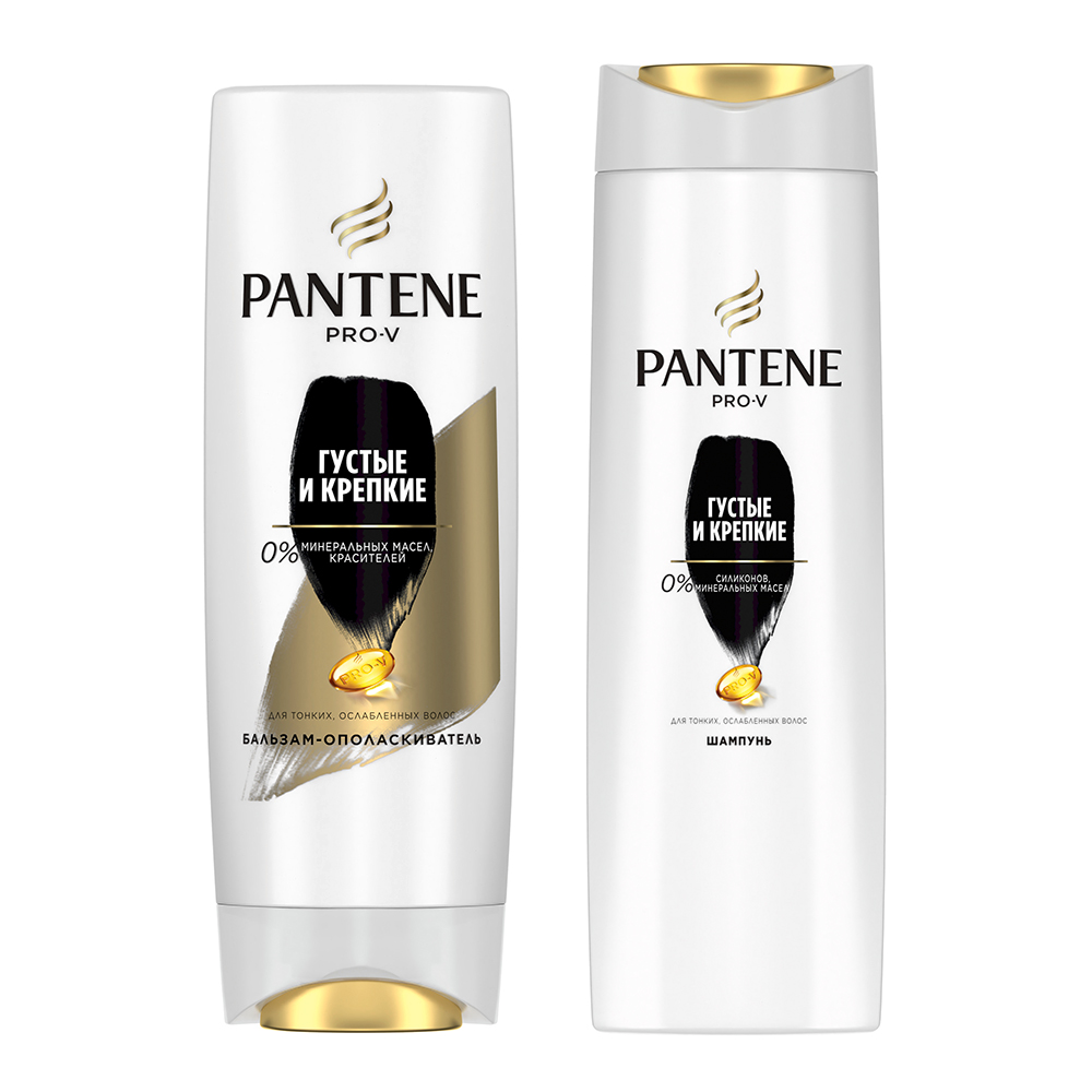 картинка Набор подарочный Pantene Pro-V Густые и крепкие (шампунь 250 мл + бальзам-ополаскиватель 200 мл ), женский 