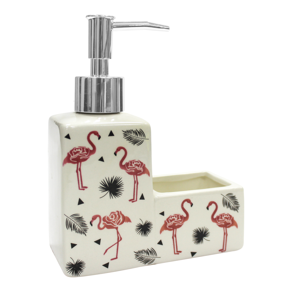 картинка Дозатор для моющих средств DMSG-03 с губкой, 14*6*17 см, керамика, поролон, в ассортименте 