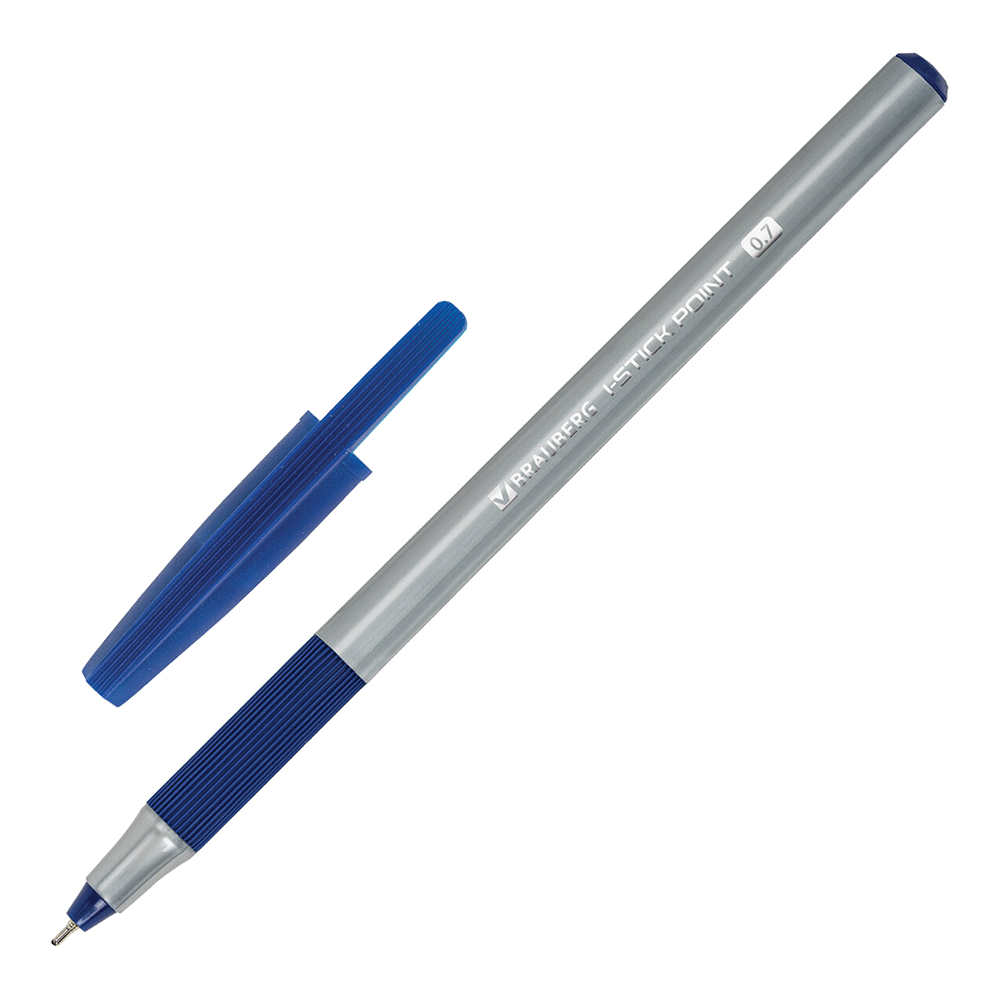 Ручка Brauberg 144021 i-STICK POINT с грипом, корпус серый, линия письма 0,35 мм, синий