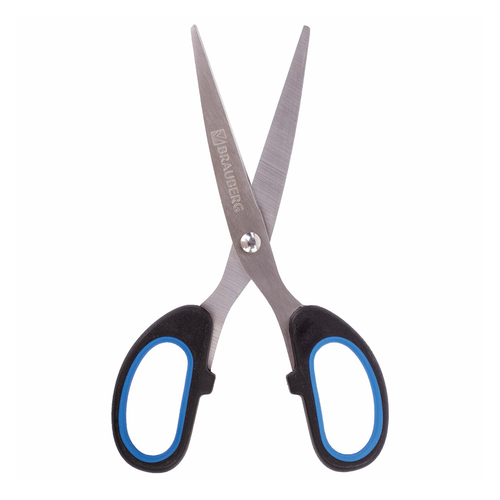 Ножницы канцелярские Brauberg 236447 Classic+, цвет: черно-синий, классической формы, 160 мм