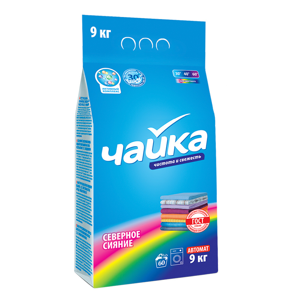 картинка Стиральный порошок Чайка Северное сияние, для цветного белья, автомат, 9 кг 