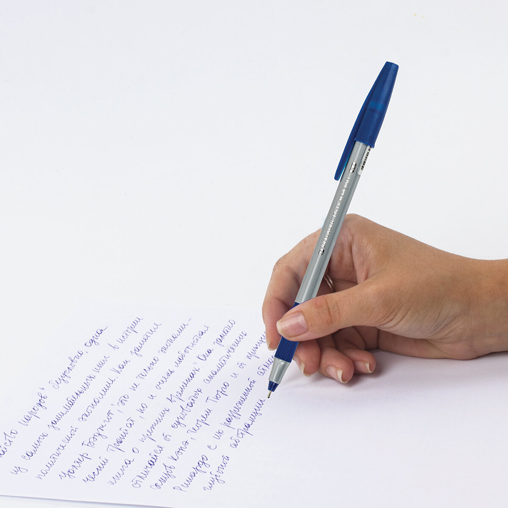 Ручка Brauberg 144021 i-STICK POINT с грипом, корпус серый, линия письма 0,35 мм, синий