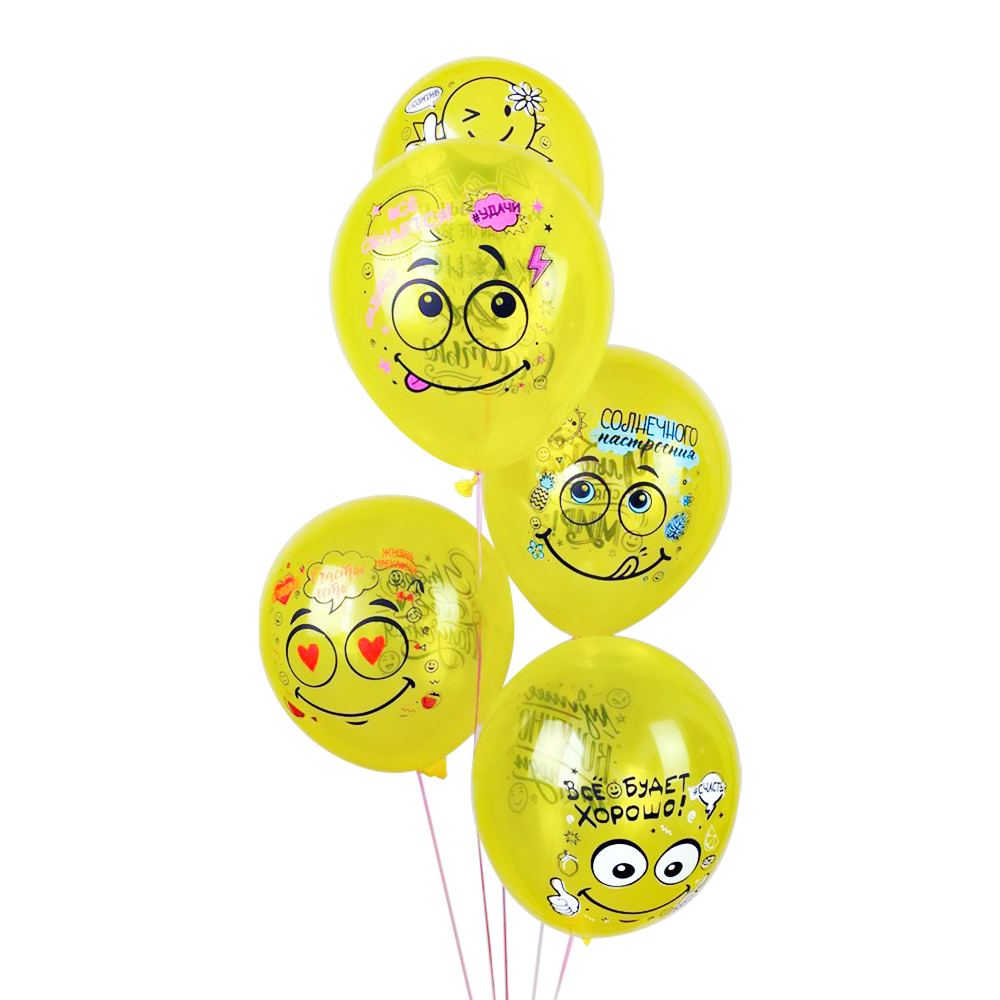 картинка Шарик воздушный ч44909 Смайл кристалл,с рисунком,5 дизайнов d=30см, 1 шт 