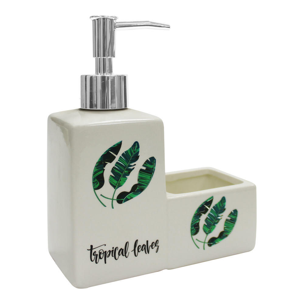 картинка Дозатор для моющих средств DMSG-03 с губкой, 14*6*17 см, керамика, поролон, в ассортименте 