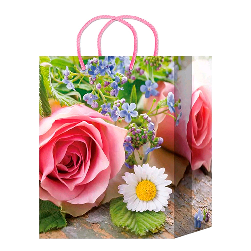Пакет подарочный S-172/176 Цветы, ламинированная бумага 11*13*6 см, микс