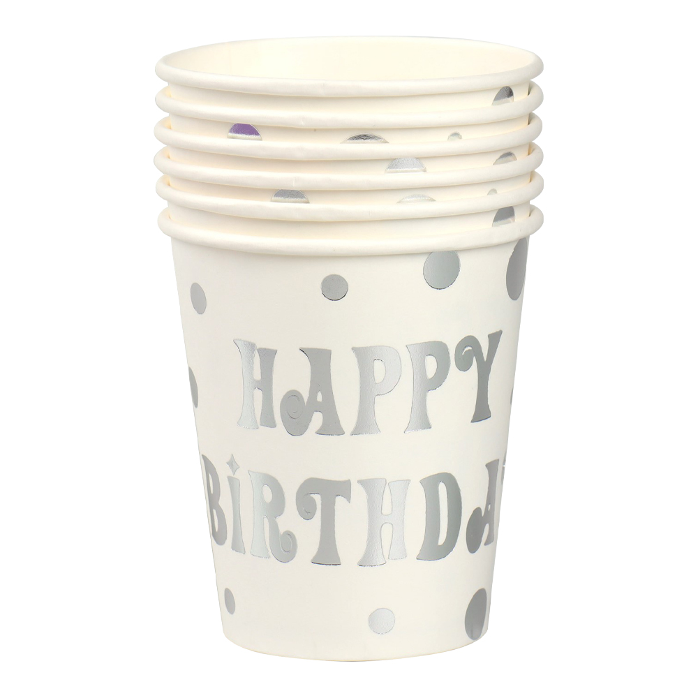 Одноразовая посуда стакан 7937528 бумажный, С днём рождения, горох,6 шт,цвет серебро