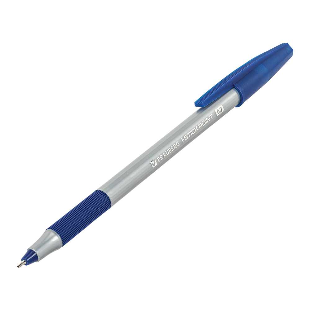 Ручка Brauberg 144021 i-STICK POINT с грипом, корпус серый, линия письма 0,35 мм, синий