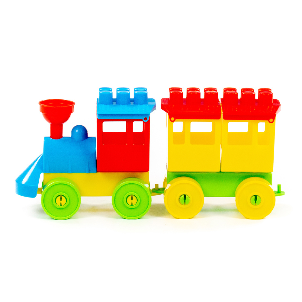 картинка Конструктор Полесье 2037 Паровоз с одним вагоном, 3+ 22,5*6*10,5 см 