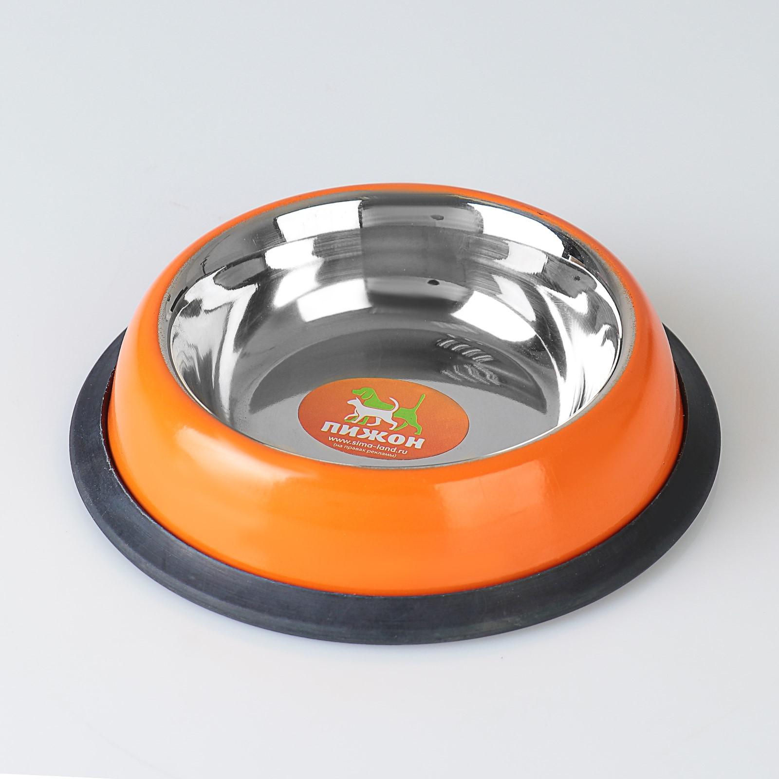 картинка Миска для животных 3720633 нескользящее основание,круглая,оранжевая 230мл 