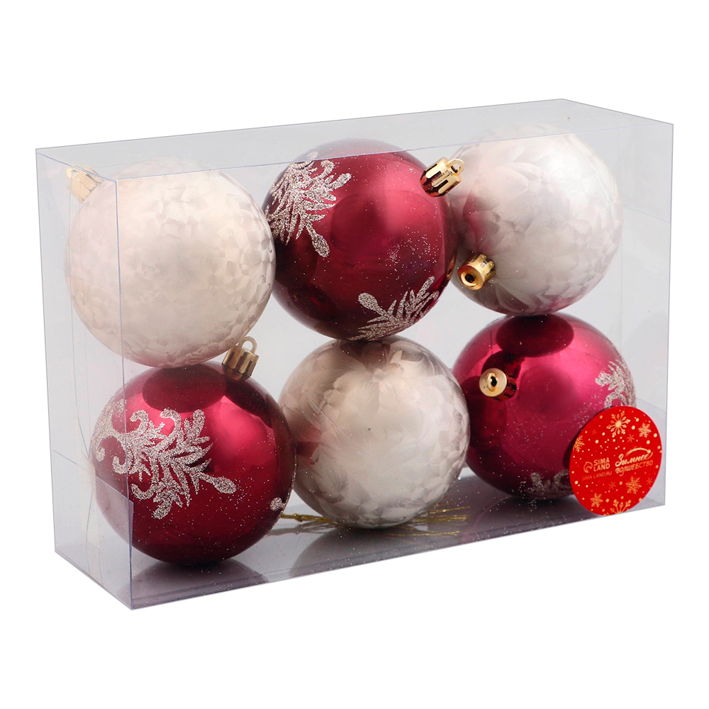 Набор новогодних шаров 9510506 Ночка, элит, узор 8 см, бордовый золото, 6шт