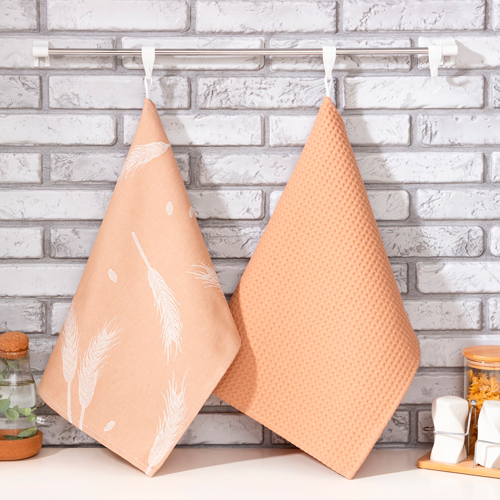 Набор кухонных полотенец Этель 7391580 Колоски, ткань вафельное полотно, жаккард, 40*60 см, бежевый, 2 шт