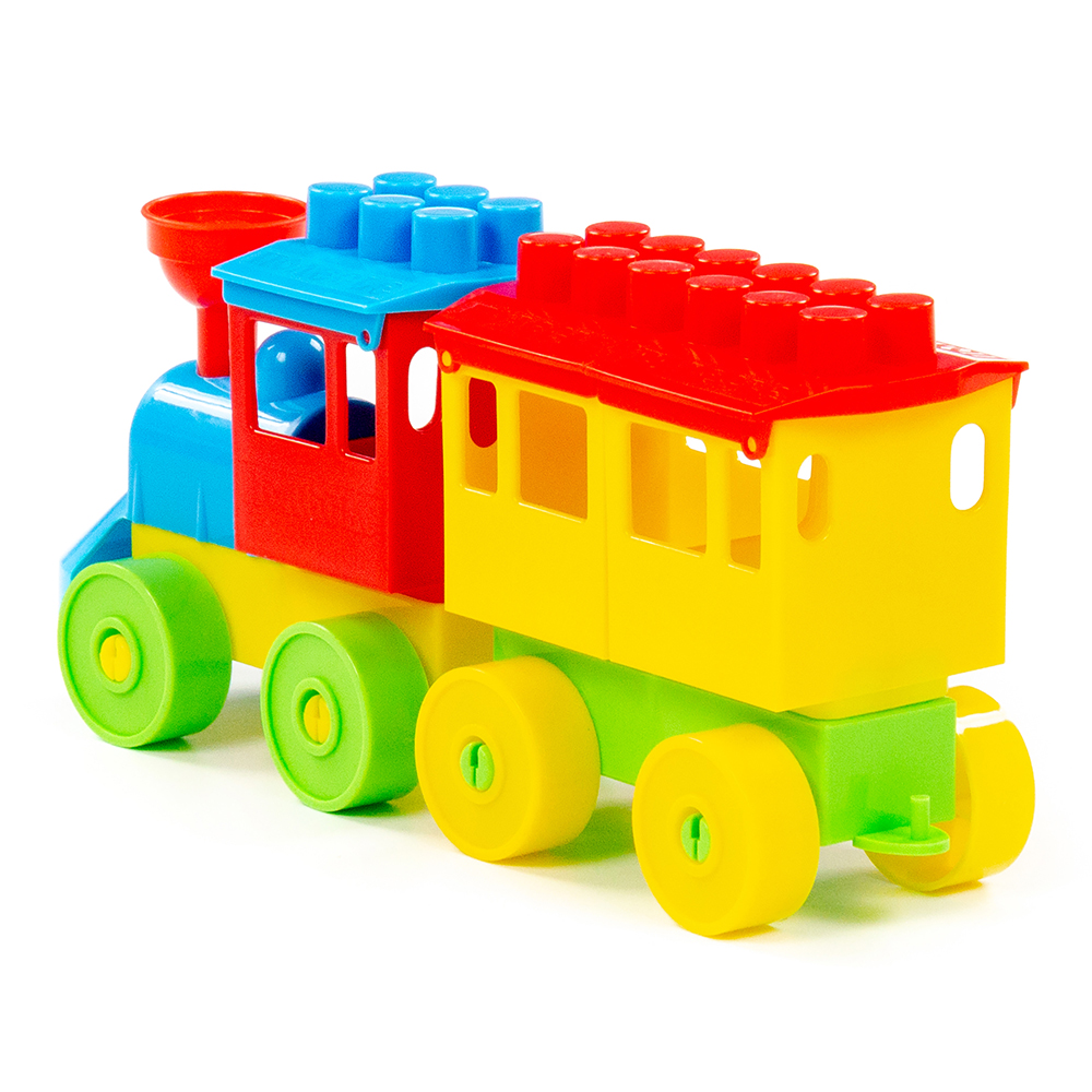 картинка Конструктор Полесье 2037 Паровоз с одним вагоном, 3+ 22,5*6*10,5 см 