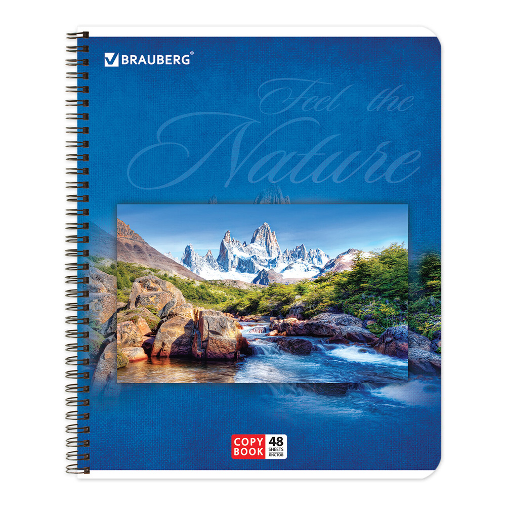 Тетрадь Brauberg 401874 Природа, клетка, обложка картон, гребень, 48 листов