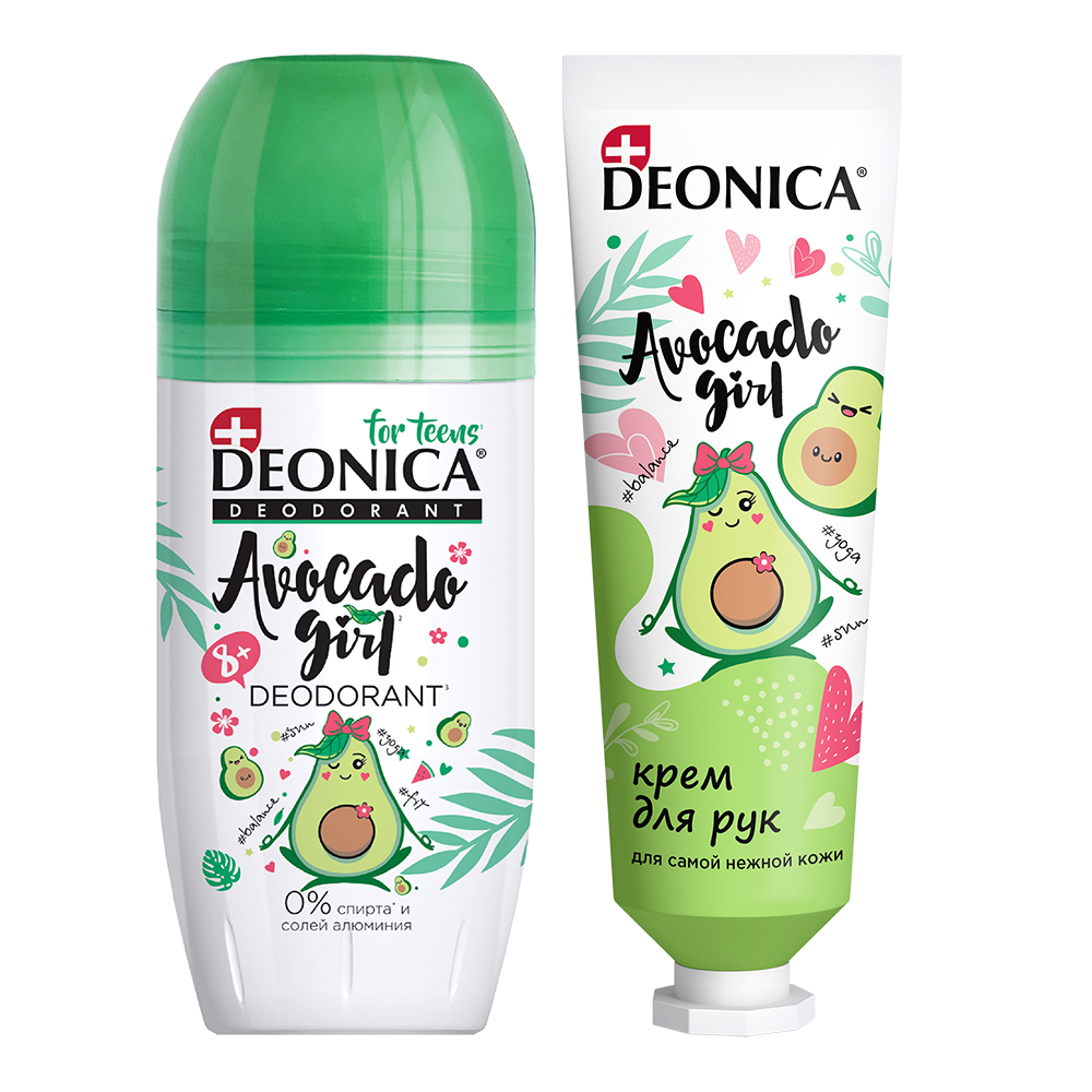 картинка Набор подарочный Deonica Avocado girl (дезодорант ролик 50 мл + крем для рук 24 мл), женский 