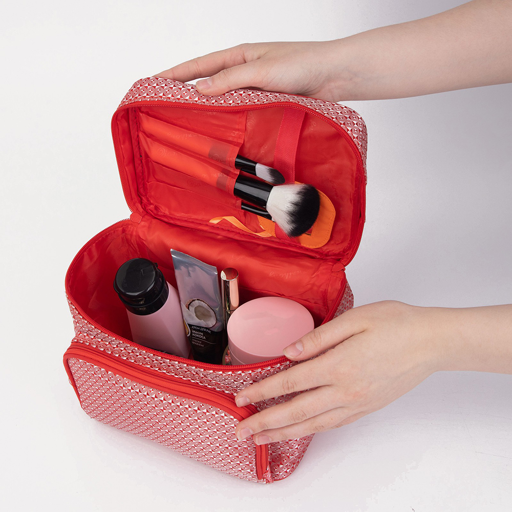 картинка Косметичка 3722170 на молнии, с ручками 25*15*16 см, полиэстер, красный 
